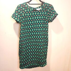 Sans Souci Green Puff Sleeve Mini Dress Novelty Print Size XS/S